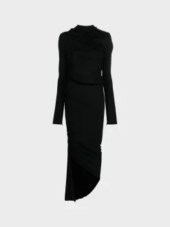 ANDREADAMO Abiti<ABITO DRAPED JERSEY ASYMMETRIC MIDI Nero