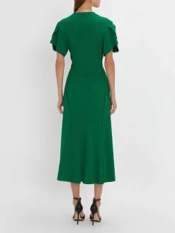 VICTORIA BECKHAM Abiti<ABITO GATHERED V-NECK MINI Verde