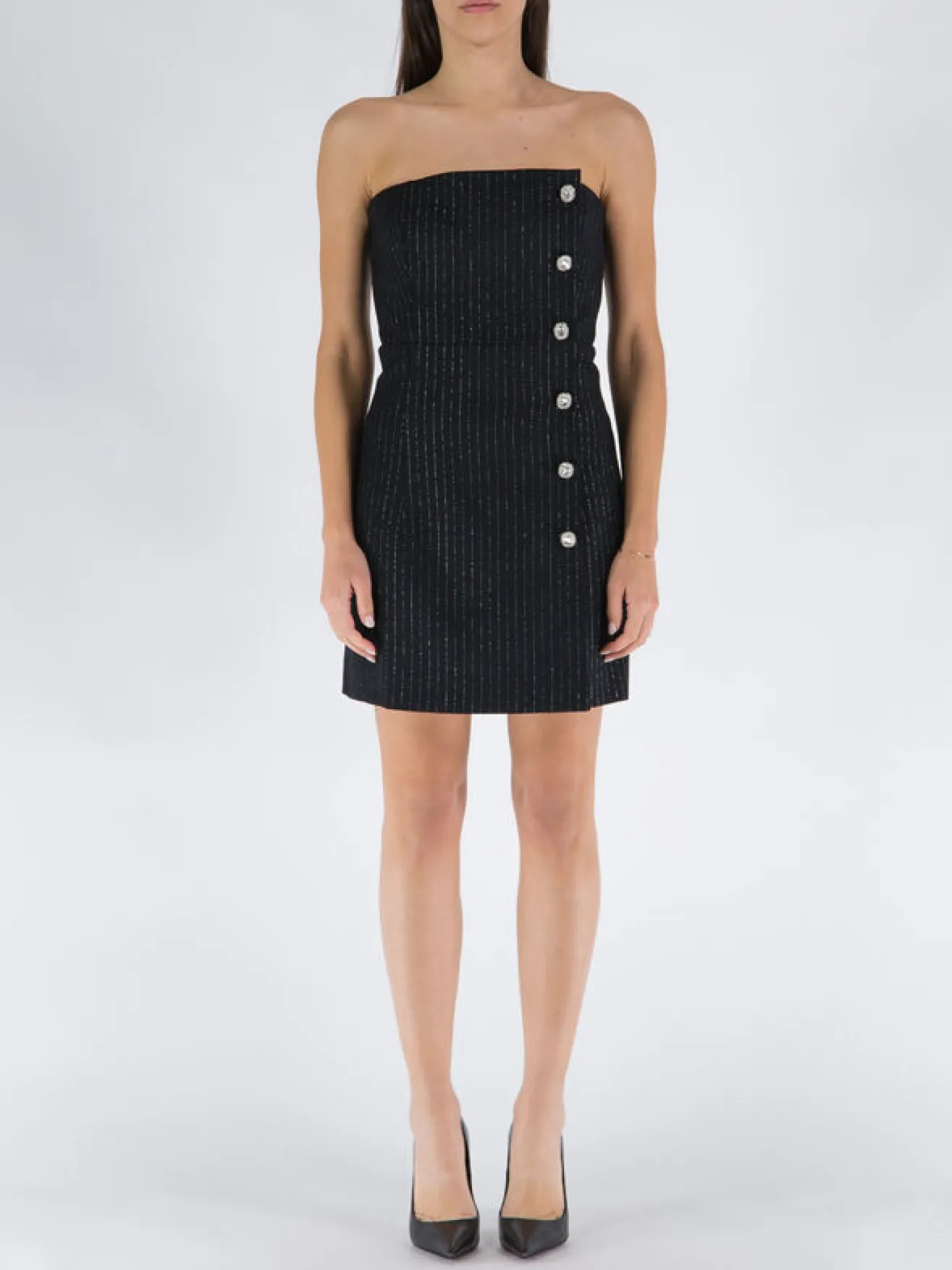 ALESSANDRA RICH Abiti<ABITO LIGHT WOOL LUREX PINSTRIPE BUSTIER Nero