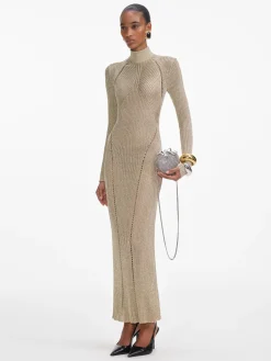 SELF-PORTRAIT Abiti<ABITO MAXI LUREX KNIT Giallo