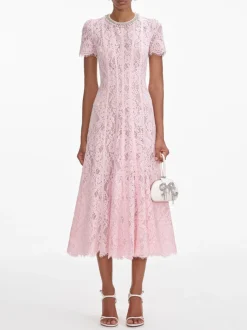 SELF-PORTRAIT Abiti<ABITO MIDI FLOREAL LACE EMBELLISHED Rosa