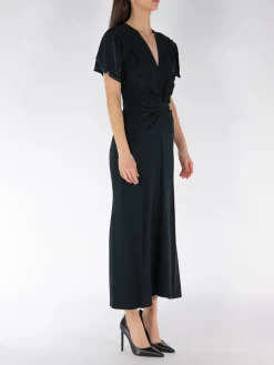 VICTORIA BECKHAM Abiti<ABITO MIDI GATHERED V-NECK Nero