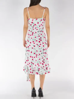 MARNI Abiti<ABITO MIDI IN ENVERS SATIN CON STAMPA REVERIE Bianco, Fuxia
