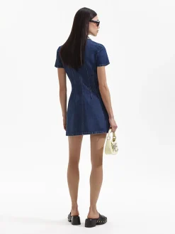 SELF-PORTRAIT Abiti<ABITO MINI DENIM COLLARED Bianco, Blu
