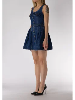 SELF-PORTRAIT Abiti<ABITO MINI DENIM FLARED Blu
