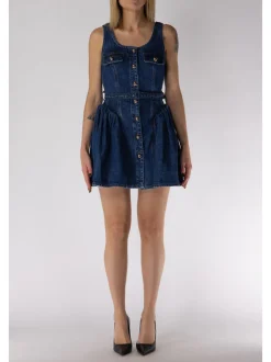 SELF-PORTRAIT Abiti<ABITO MINI DENIM FLARED Blu