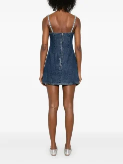 SELF-PORTRAIT Abiti<ABITO MINI DENIM STRAPPY Blu