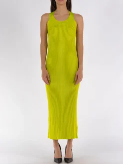 JIL SANDER Abiti<ABITO SLEEVELESS CREW NECK RIB Verde