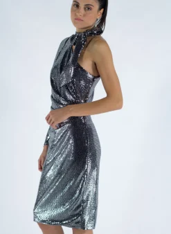 NINEMINUTES Abiti<ABITO THE MEGAN MIDI PAILLETTES Grigio