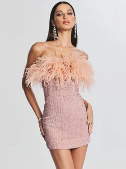 RETROFETE Abiti<ABITO TORIN CON GLITTER E PIUME Rosa