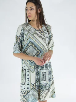 Abiti<ABITO VISCOSA FOULARD Azzurro, Bianco, Giallo, Nero
