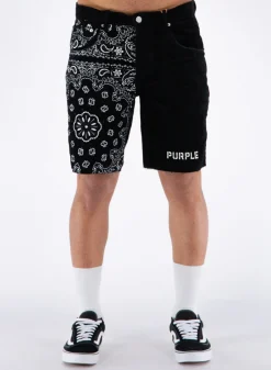 PURPLE DENIM Shorts<BERMUDA NEEDLE CORDUROY BANDANA PRINT Bianco, Nero