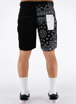 PURPLE DENIM Shorts<BERMUDA NEEDLE CORDUROY BANDANA PRINT Bianco, Nero