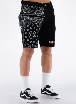PURPLE DENIM Shorts<BERMUDA NEEDLE CORDUROY BANDANA PRINT Bianco, Nero