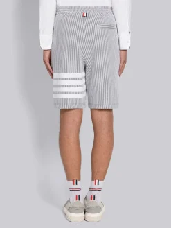 THOM BROWNE Shorts<BERMUDA SWEATSHORTS IN SEERSUCKER LOOPB Bianco, Grigio