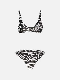 THE ATTICO Costumi Da Bagno<BIKINI IN LYCRA CON STAMPA ZEBRATA Bianco, Nero