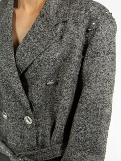 ALESSANDRA RICH Giacche<BOMBER CROPPED HERRINGBONE WOOL TWEED Grigio