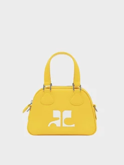 COURREGES Borse A Mano<BORSA MINI LEATHER BOWLING Bianco, Giallo