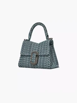 MARC JACOBS. Borse A Mano<BORSA MINI TOP HANDLE THE WASHED MONOGRAM DENIM ST. MARC Bianco, Verde