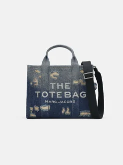 MARC JACOBS Borse Shopping<BORSA TOTE MEDIUM THE RIP AND REPAIR DENIM Bianco, Blu