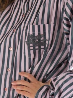 ETRO Camicie<CAMICIA A RIGHE Nero, Rosa