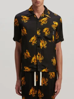 PALM ANGELS Camicie<CAMICIA BURNING MONOGRAM Arancione, Nero