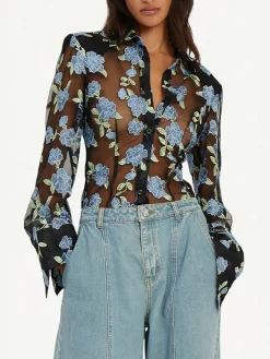 ROTATE BIRGER CHRISTENSEN Camicie<CAMICIA CON INSERTI A RETE Azzurro, Nero, Verde