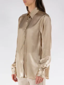 TOM FORD Camicie<CAMICIA FLUID CHARMEUSE SILK WITH PLISSE PLASTRON Giallo