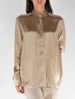 TOM FORD Camicie<CAMICIA FLUID CHARMEUSE SILK WITH PLISSE PLASTRON Giallo