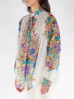 ETRO Camicie<CAMICIA IN COTONE CON STAMPA Azzurro, Bianco, Giallo, Verde, Viola