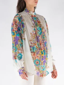 ETRO Camicie<CAMICIA IN COTONE CON STAMPA Azzurro, Bianco, Giallo, Verde, Viola
