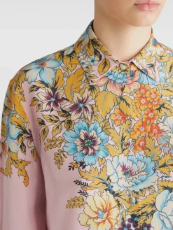 ETRO Camicie<CAMICIA IN CRÊPE DE CHINE CON STAMPA PIAZZATA Arancione, Azzurro, Rosa, Rosso