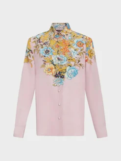 ETRO Camicie<CAMICIA IN CRÊPE DE CHINE CON STAMPA PIAZZATA Arancione, Azzurro, Rosa, Rosso