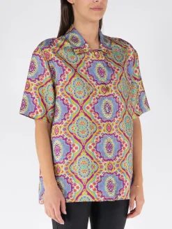 ETRO Camicie<CAMICIA IN SETA STAMPATA Multicolor
