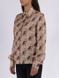 ETRO Camicie<CAMICIA IN TWILL DI SETA PAISLEY Arancione, Bianco, Nero, Rosa