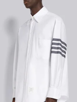 THOM BROWNE Camicie<CAMICIA OVERSIZED LONG SLEEVE BUTTON Bianco, Grigio