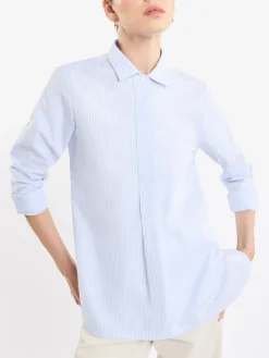 FAY Camicie<CAMICIA RIGHE CON COLLETTO A VELA Azzurro, Bianco