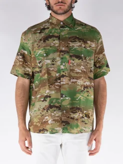 FUCT. Camicie<CAMICIA SHORTSLEEVE WORKWEAR CAMOUFLAGE Marrone, Verde
