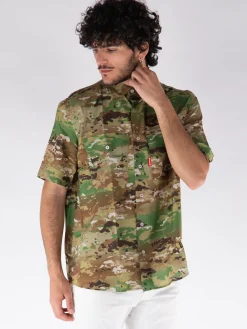 FUCT. Camicie<CAMICIA SHORTSLEEVE WORKWEAR CAMOUFLAGE Marrone, Verde