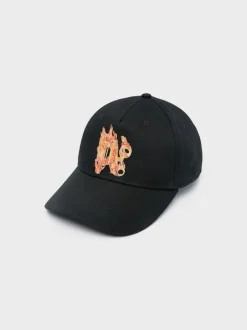PALM ANGELS Cappelli<CAPPELLO BURNING MONOGRAM Giallo, Nero