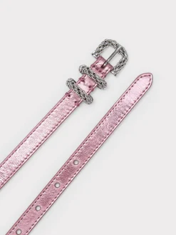 BY FAR Cinture<CINTURA KAT PINK METALLIC LEATHER Rosa