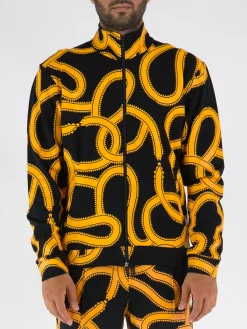 MARCELO BURLON Felpe<FELPA ALL OVER SNAKE SLIM TRACK Giallo, Nero