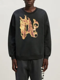 PALM ANGELS Felpe<FELPA BURNING MONOGRAM Giallo, Nero