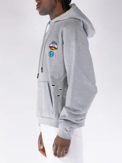 MEMBERS OF THE RAGE Felpe<FELPA HOODIE DISTRESSED Grigio