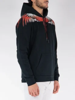 MARCELO BURLON Felpe<FELPA HOODIE ICON WINGS Bianco, Nero, Rosso