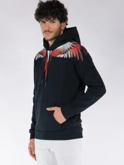 MARCELO BURLON Felpe<FELPA HOODIE ICON WINGS Bianco, Nero, Rosso