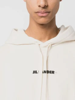 JIL SANDER Felpe<FELPA HOODIE LOGO Bianco, Nero