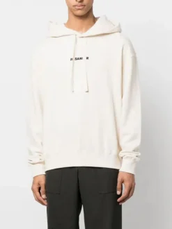 JIL SANDER Felpe<FELPA HOODIE LOGO Bianco, Nero