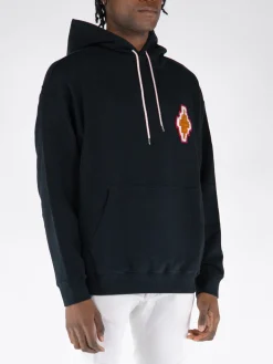 MARCELO BURLON Felpe<FELPA HOODIE MACRAME CROSS PATCH Arancione, Nero
