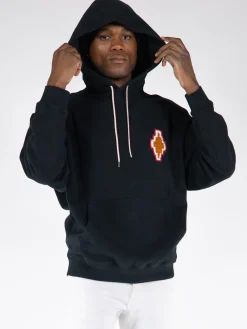 MARCELO BURLON Felpe<FELPA HOODIE MACRAME CROSS PATCH Arancione, Nero